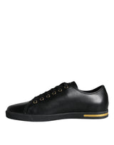 Dolce & Gabbana Black Gold Leather Classic Sneakers Shoes