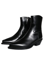 Dolce & Gabbana Black Leather Ankle Boots Booties Shoes