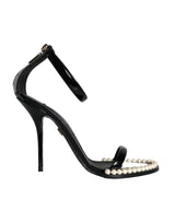 Dolce & Gabbana Black Keira Leather Faux Pearl Sandals Heels Shoes