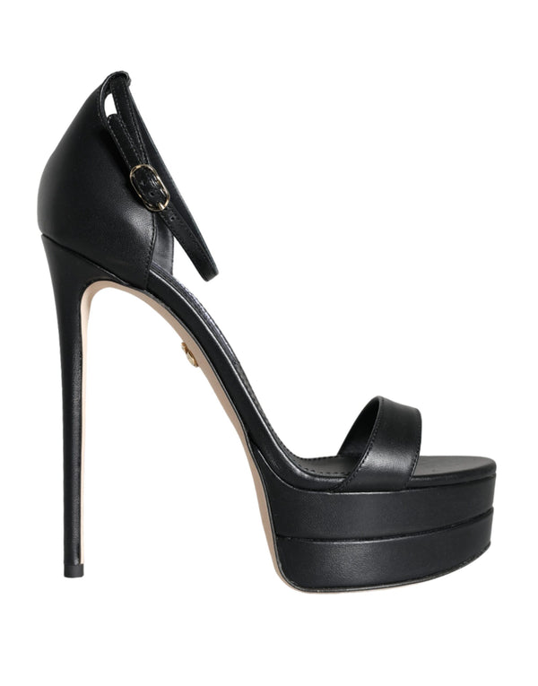 Dolce & Gabbana Black Lamb Leather Ankle Strap Sandals Shoes