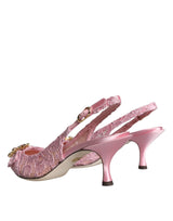 Dolce & Gabbana Pink Taormina Lace Crystal Heel Slingbacks Shoes