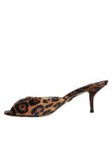 Dolce & Gabbana Brown Leopard Leather Slides Heels Sandals Shoes