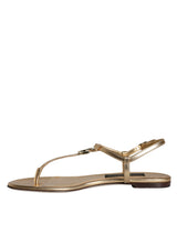 Dolce & Gabbana Gold Leather DG Logo Flats Sandals Shoes