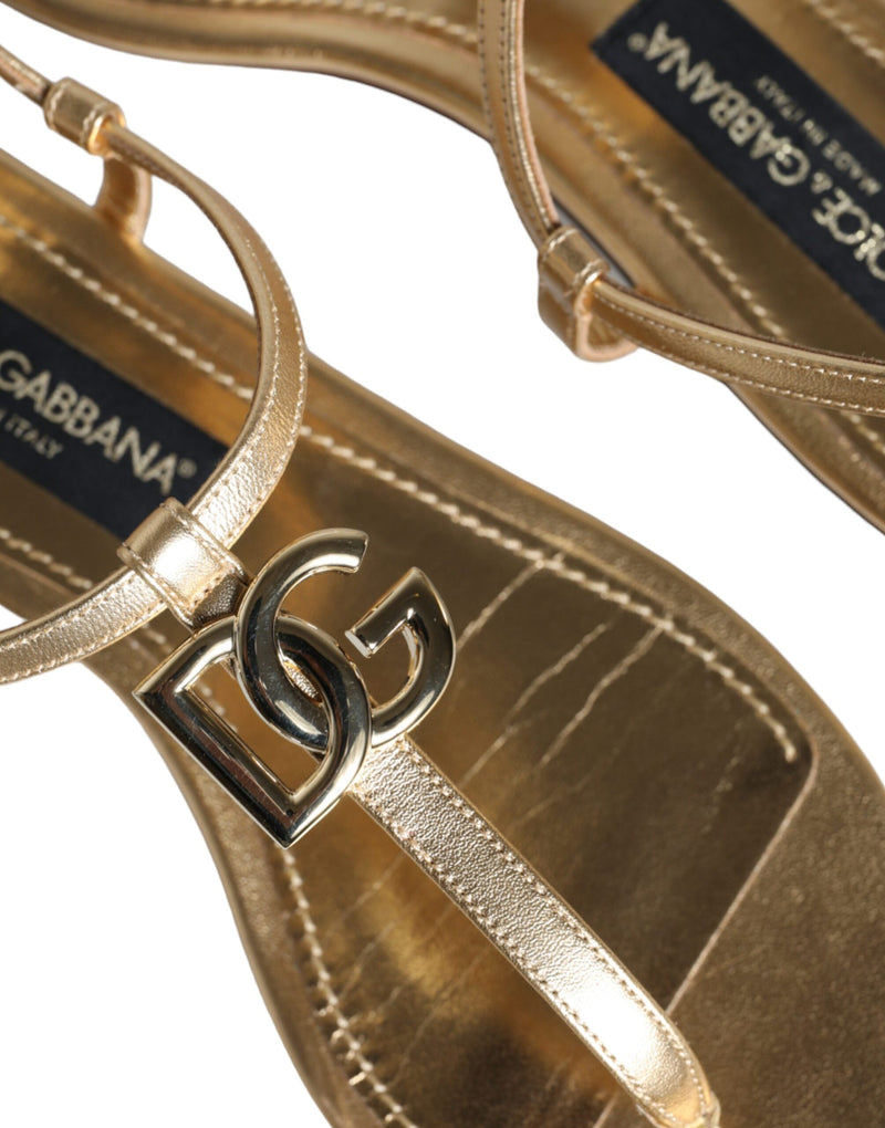 Dolce & Gabbana Gold Leather DG Logo Flats Sandals Shoes