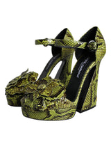 Dolce & Gabbana Green Exotic Leather Ankle Strap Heels Sandals Shoes