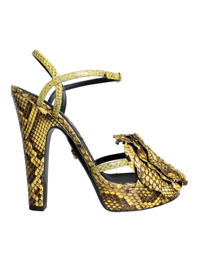 Dolce & Gabbana Yellow Exotic Leather Ankle Strap Heels Sandals Shoes