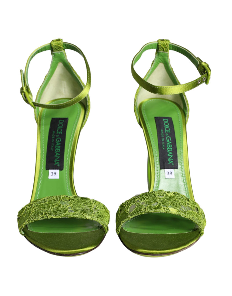 Dolce & Gabbana Green Lace Logo Heels Ankle Strap Sandals Shoes