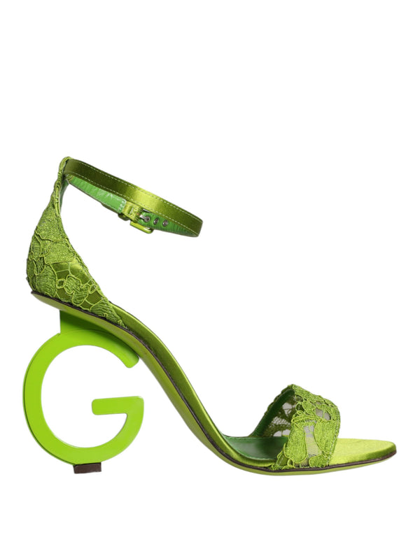 Dolce & Gabbana Green Lace Logo Heels Ankle Strap Sandals Shoes