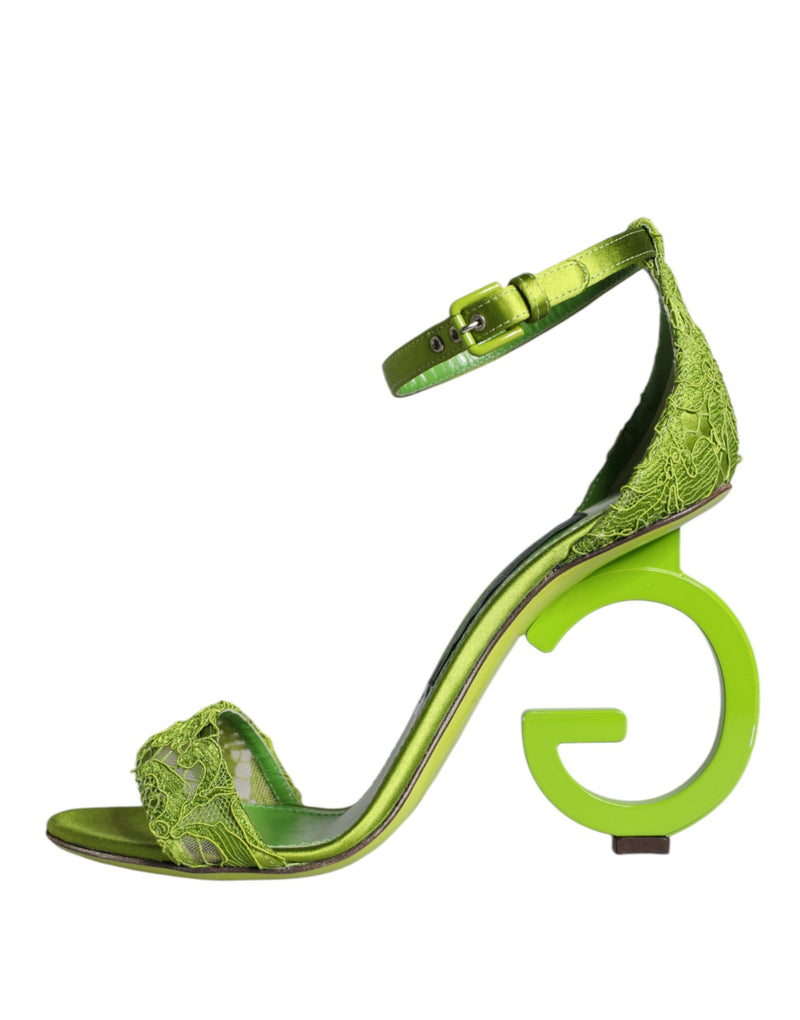 Dolce & Gabbana Green Lace Logo Heels Ankle Strap Sandals Shoes