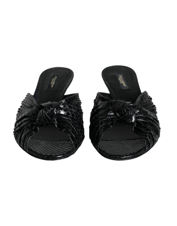 Dolce & Gabbana Black Leather Heels Slides Sandals Shoes