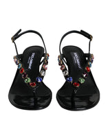 Dolce & Gabbana Black Leather Crystal Slingback Sandals Shoes