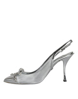 Dolce & Gabbana Silver Mesh Crystal Embellished Slingback Shoes