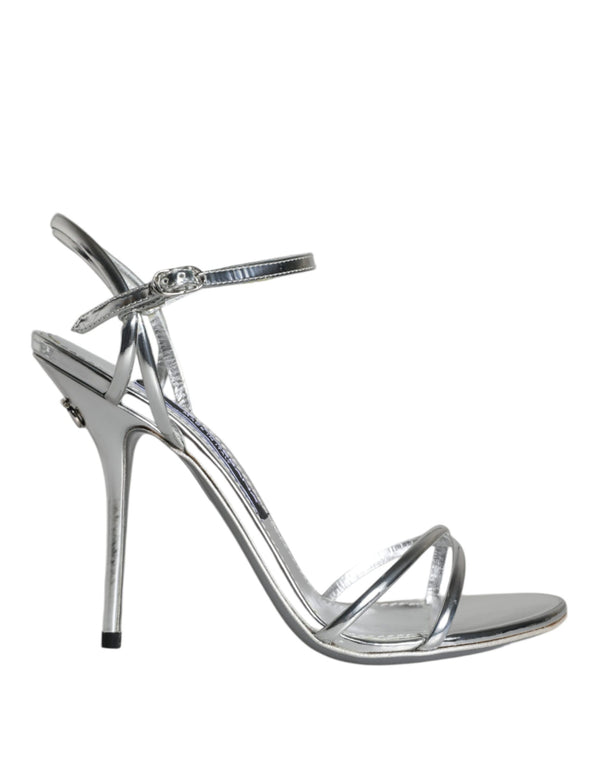 Dolce & Gabbana Silver KEIRA Leather AnkleStrap Sandals Shoes