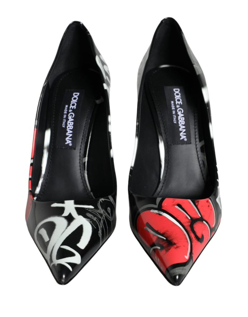 Dolce & Gabbana Black Graffiti Leather High Heels Pumps Shoes