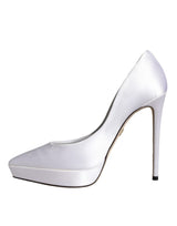 Dolce & Gabbana White Satin Platform High Heels Pumps Shoes