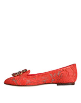 Dolce & Gabbana Coral Lace Crystal Ballet Flats Loafers Shoes