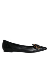 Dolce & Gabbana Black Devotion Leather Pointy Flats Shoes