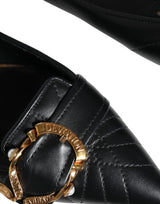 Dolce & Gabbana Black Devotion Leather Pointy Flats Shoes