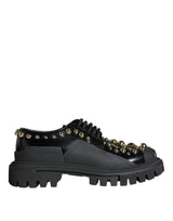 Dolce & Gabbana Black Leather Trekking Derby Embellished Shoes