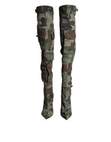 Dolce & Gabbana Multicolor Camouflage Knee High Heels Boots Shoes