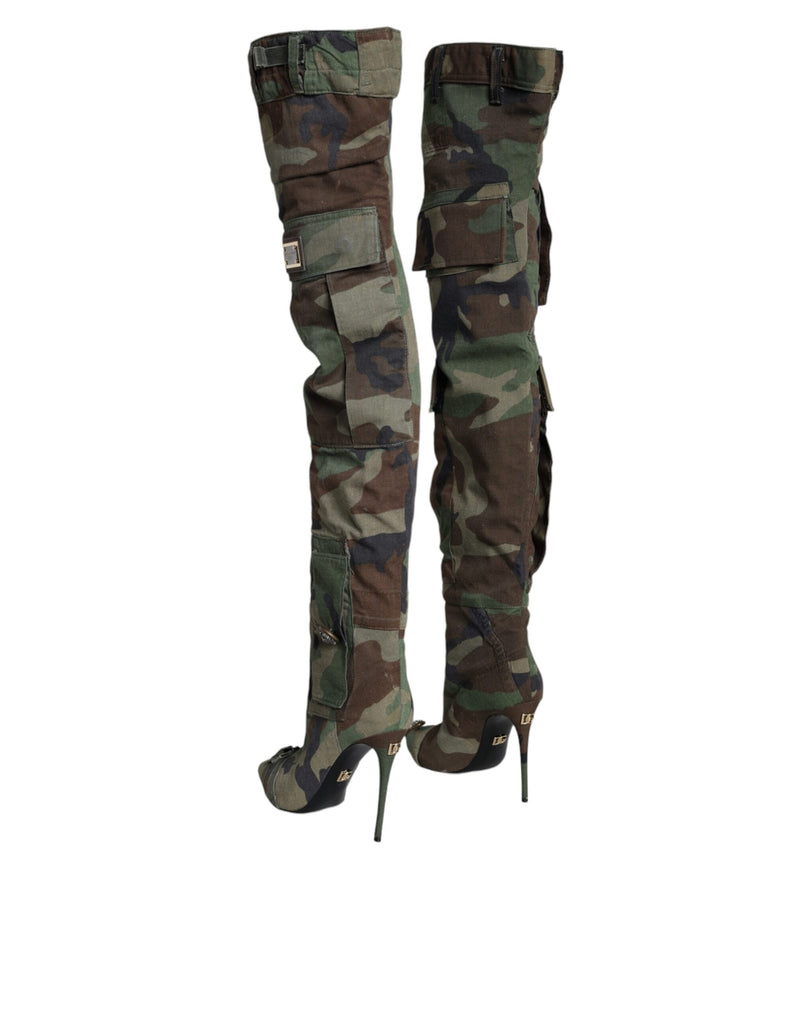 Dolce & Gabbana Multicolor Camouflage Knee High Heels Boots Shoes