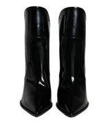 Dolce & Gabbana Black Patent Leather Pointed Ankle Boots Shoes