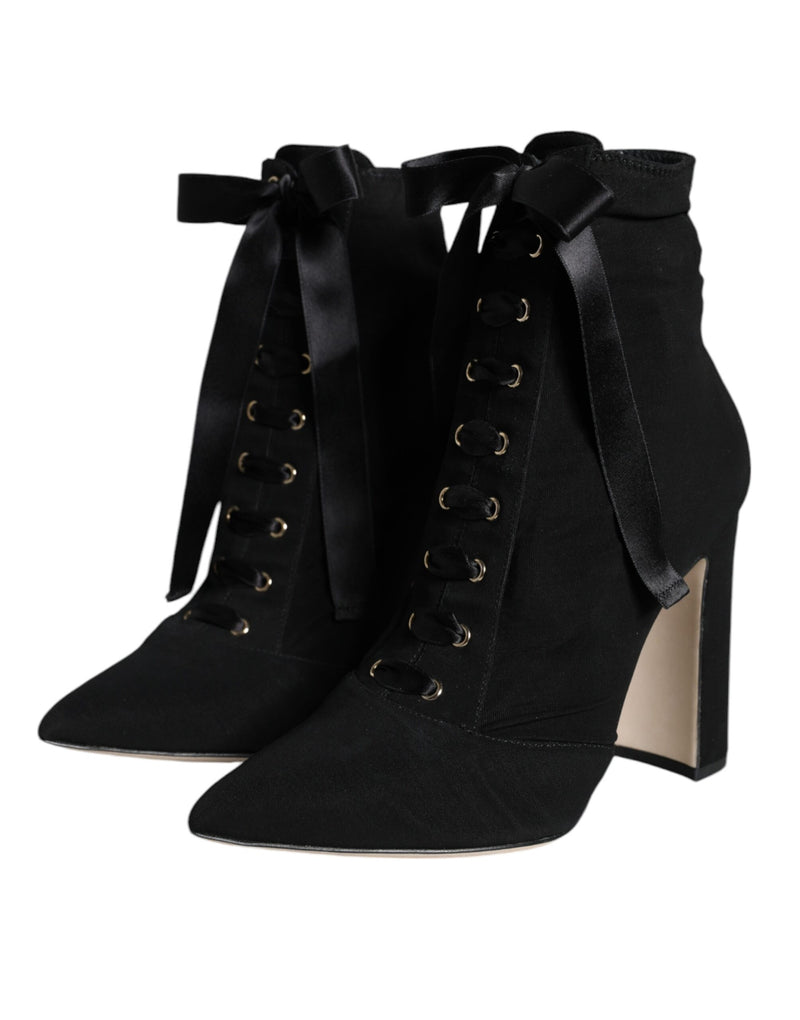 Dolce & Gabbana Black Jersey Stretch Ankle Booties Shoes