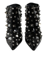 Dolce & Gabbana Black Leather Studs Crystal Ankle Boots Shoes