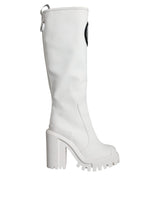 Dolce & Gabbana White Cotton Logo Heels Knee High Boots Shoes