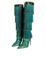 Dolce & Gabbana Multicolor Cotton Crystal Tassel High Boots Shoes