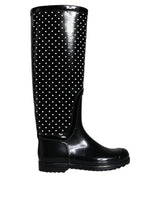 Dolce & Gabbana Black Polka Dot Rubber Knee High Boots Shoes