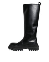 Dolce & Gabbana Black Leather Trekking Knee High Boots Shoes