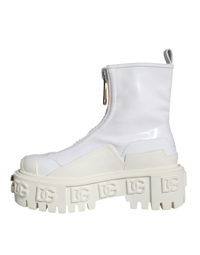 Dolce & Gabbana White Leather Rubber Logo Ankle Boots Shoes