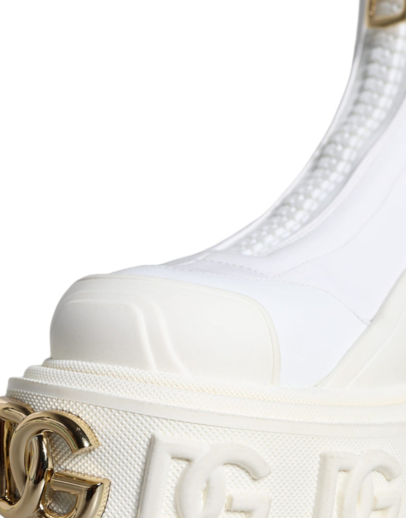 Dolce & Gabbana White Leather Rubber Logo Ankle Boots Shoes