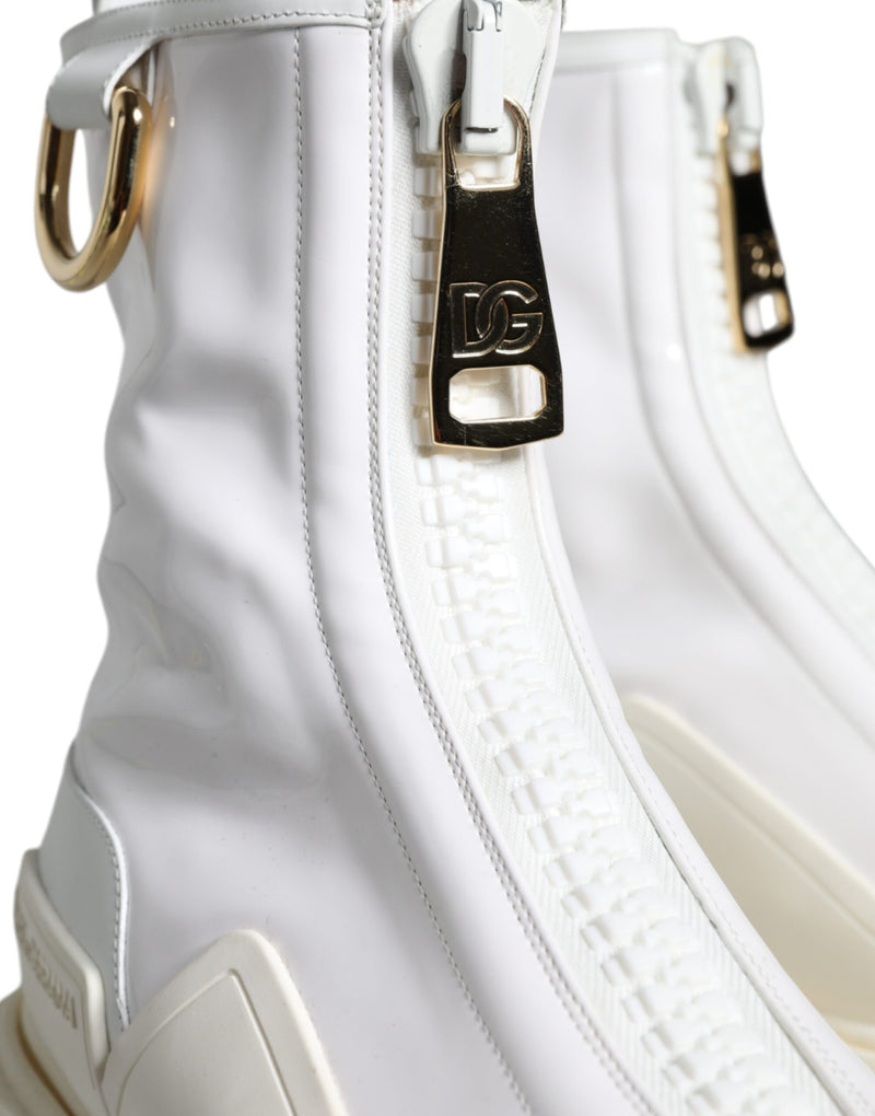 Dolce & Gabbana White Leather Rubber Logo Ankle Boots Shoes