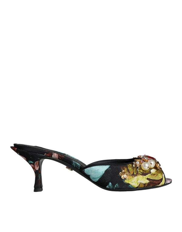 Dolce & Gabbana Multicolor Crystal Slip On Sandals Shoes