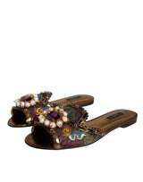 Dolce & Gabbana Multicolor Jacquard Embellished Slides Flats Shoes