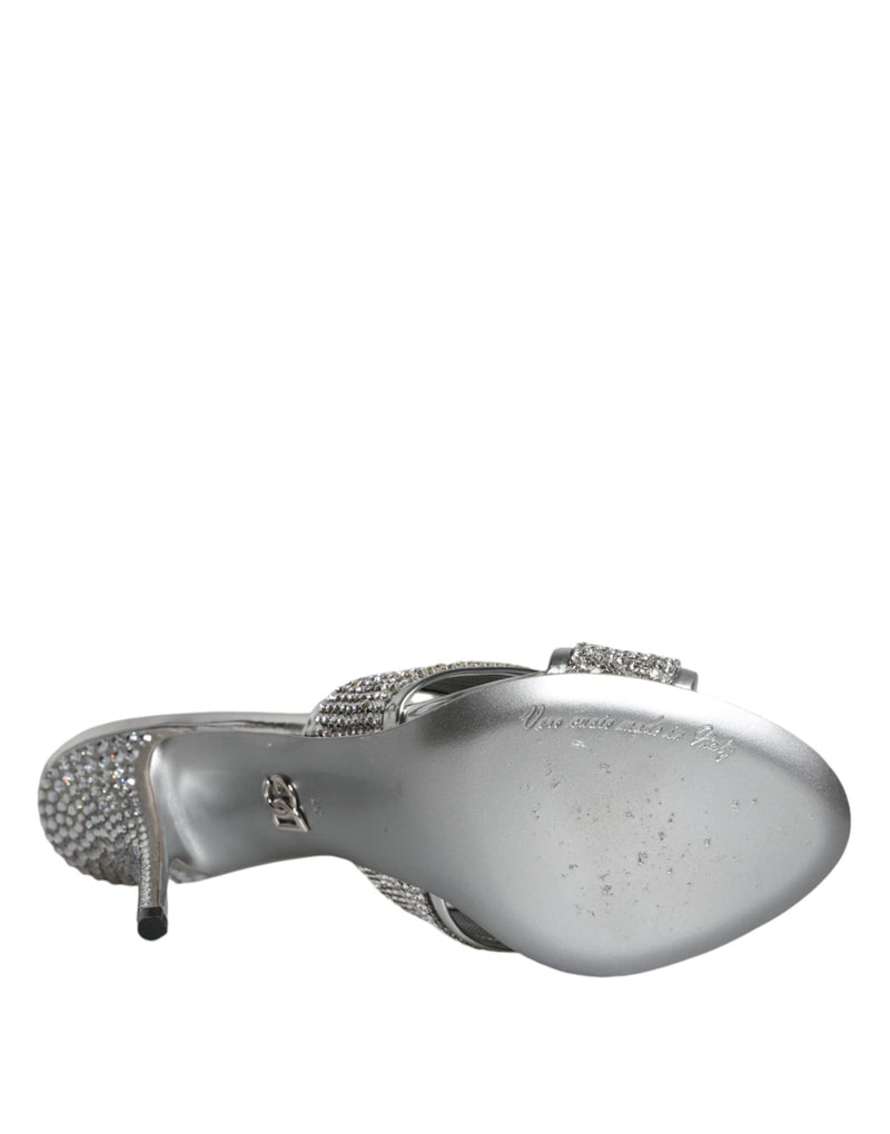 Dolce & Gabbana Silver Crystals Keira Heels Slides Shoes