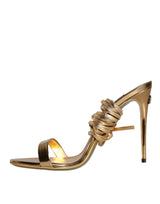 Dolce & Gabbana Gold Leather High Heels Sandals Shoes