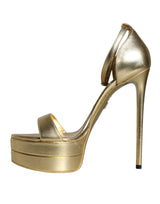 Dolce & Gabbana Gold Leather Platform Keira Sandals Shoes