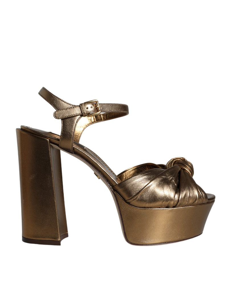 Dolce & Gabbana Gold Leather Platform Keira Sandals Shoes