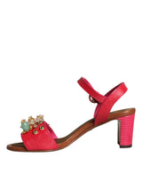 Dolce & Gabbana Fuchsia Leather Embellished Keira Sandals Shoes