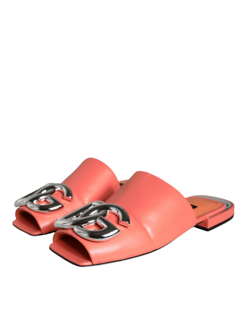 Dolce & Gabbana Pink Salmon Leather Flat Slides Sandals Shoes