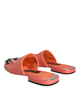 Dolce & Gabbana Pink Salmon Leather Flat Slides Sandals Shoes