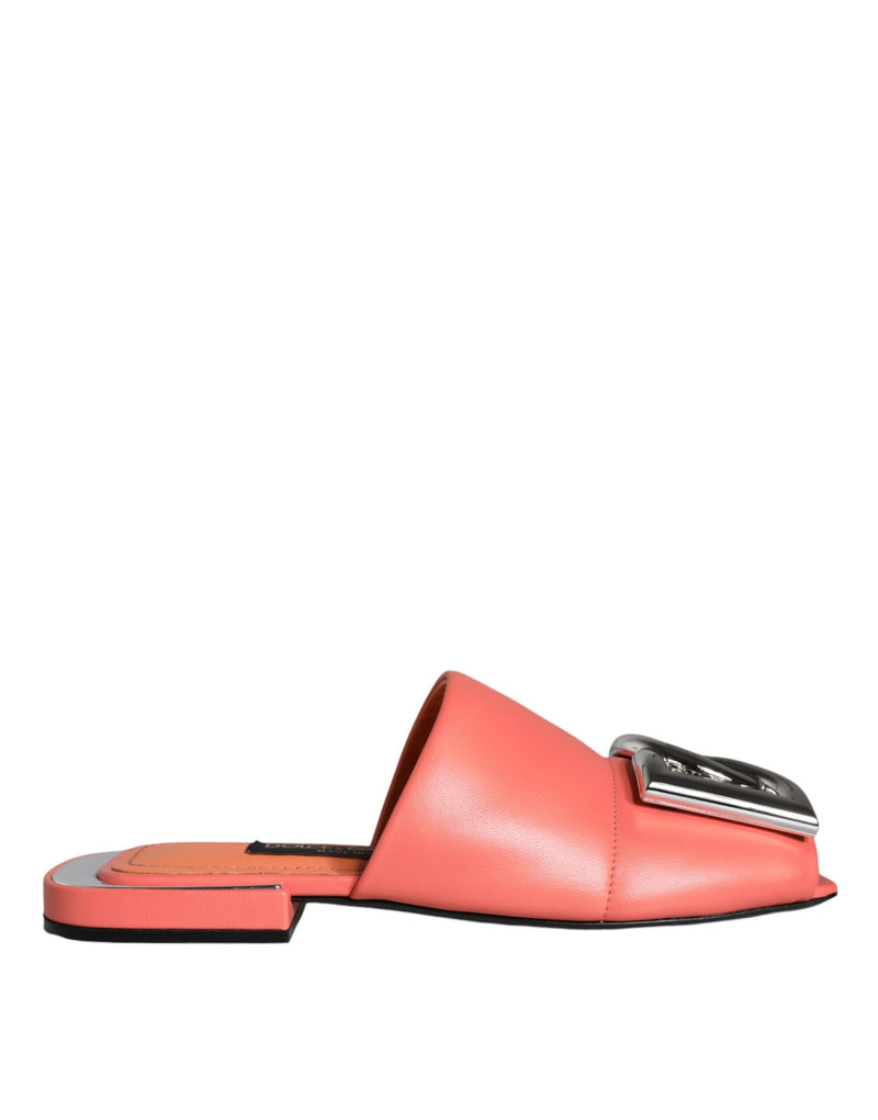 Dolce & Gabbana Pink Salmon Leather Flat Slides Sandals Shoes