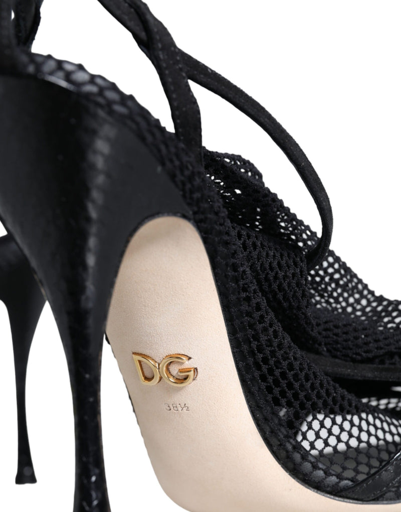 Dolce & Gabbana Black Mesh Stiletto Heels Sandals Shoes