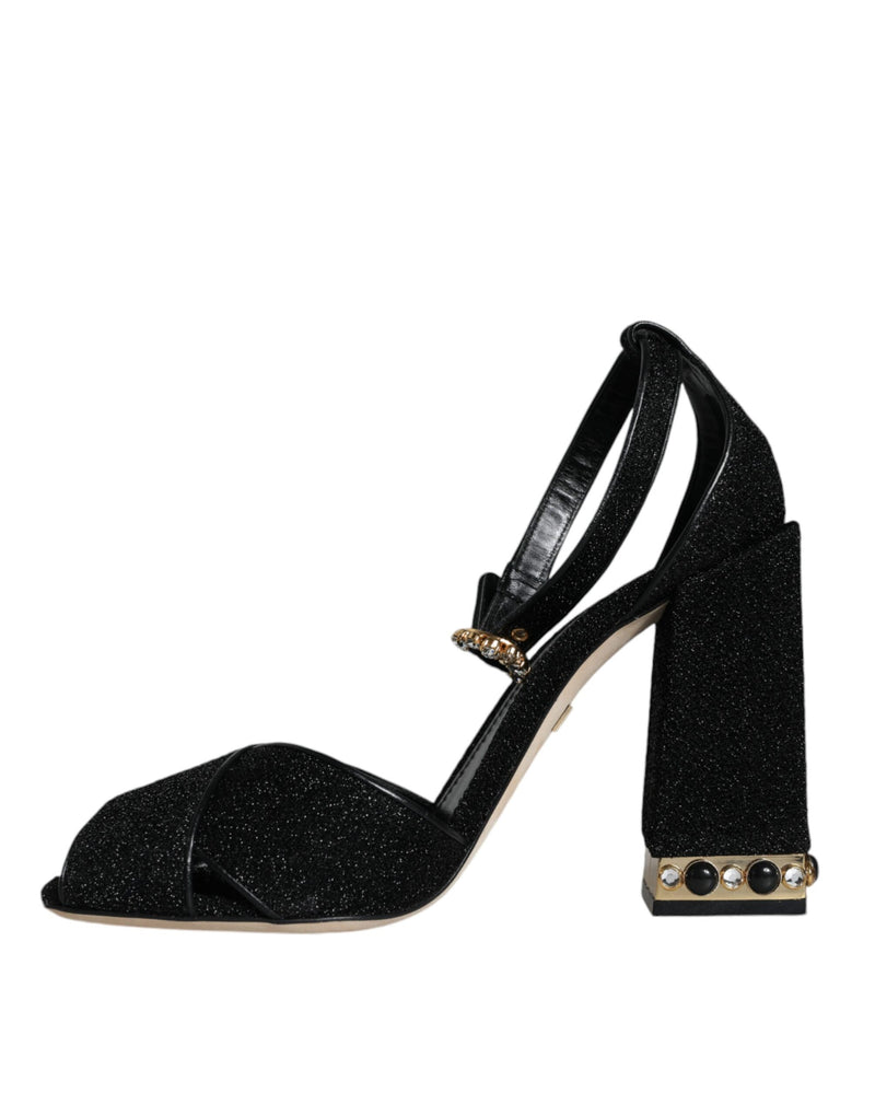 Dolce & Gabbana Black Crystal Ankle Strap Sandals Shoes