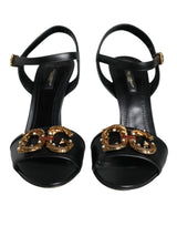 Dolce & Gabbana Black DG Amore Leather Keira Sandals Shoes