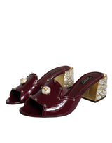 Dolce & Gabbana Maroon Crystal Leather Slides Sandals Shoes