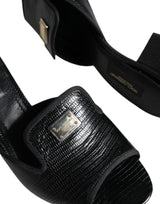 Dolce & Gabbana Black Logo Plaque Leather Heels Sandals Shoes